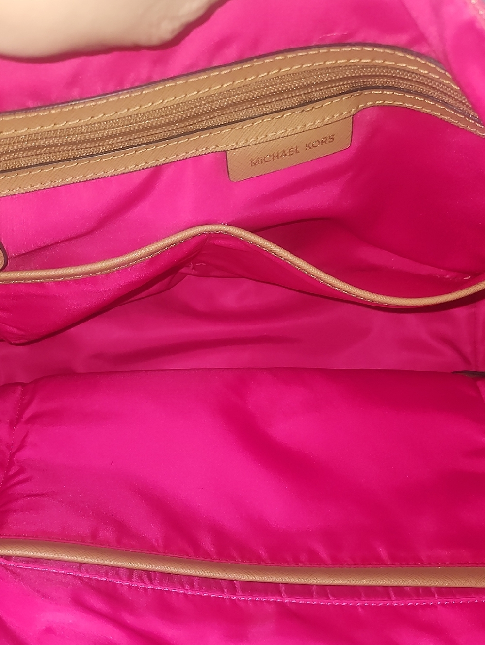 Michael Kors Hot Pink Tote with Tan Handles - Picture 7 of 12